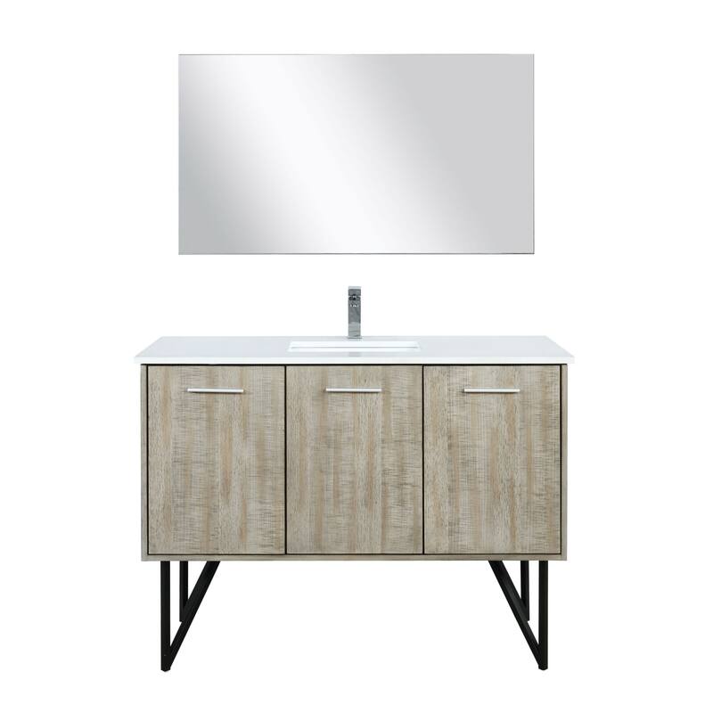 Lancy 48 in W x 20 in D Rustic Acacia Bath Vanity, White Quartz Top, Chrome Faucet Set and 43 in Mirror