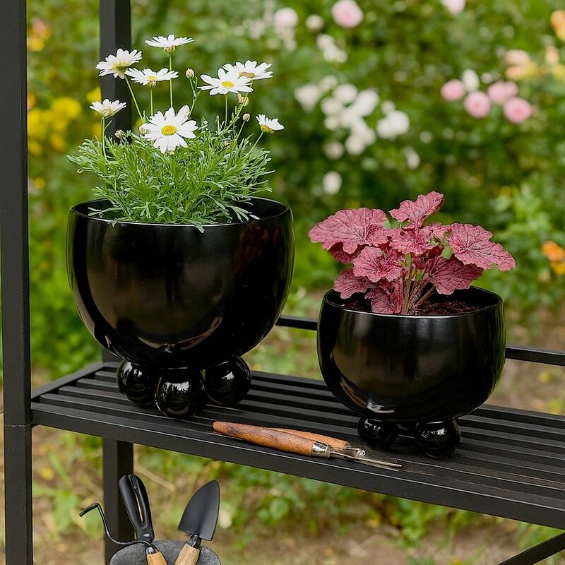 Metal Planters Modern Sleek Decorative Footed Bowl Design (Set of 2) - 10.5" x 10.5" x 9.25"