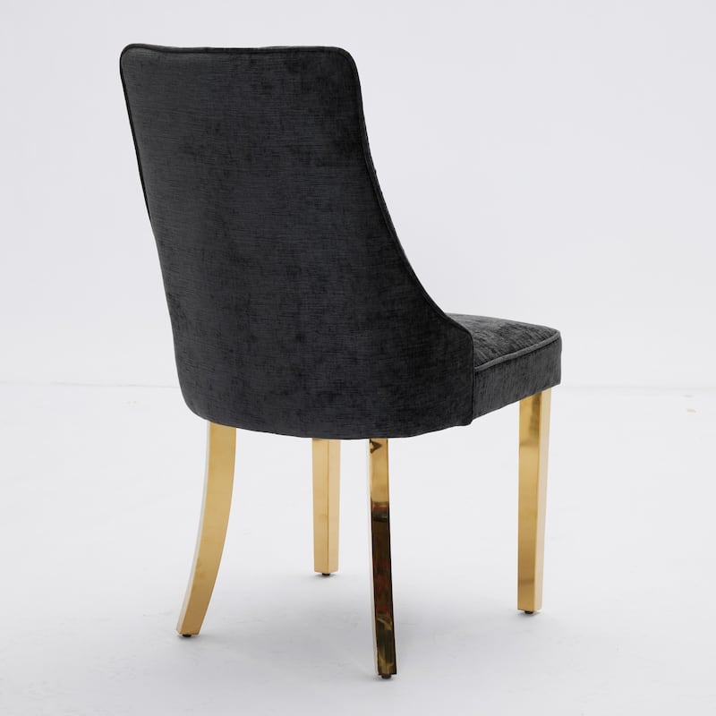 Family Chenille Dining Chair with Metal Curved Legs, Set of 2