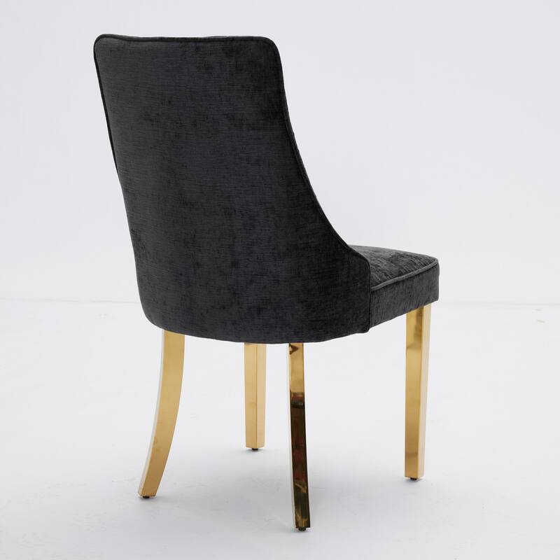 Rayon Flocking Chenille Dining Chairs, Comfy Upholstered, Golden Stainless Steel Legs, Set of 2 - Kitchen/Dining Accent Chairs