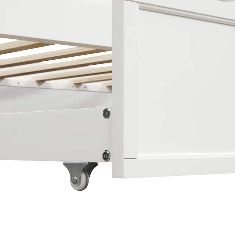 Traditional Daybed Sofa Bed Twin Size Platform Bed with Pull-out Trundle and Solid Pine Frame, White Trundle Bed