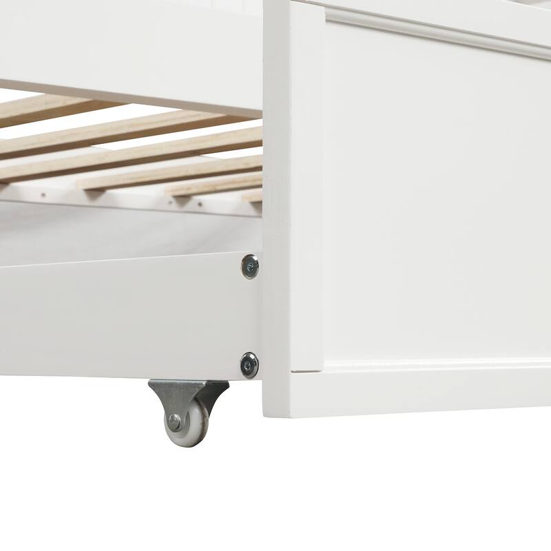 Twin Size White Wood Daybed with Trundle, Space-Saving Dual-Use Bed Frame