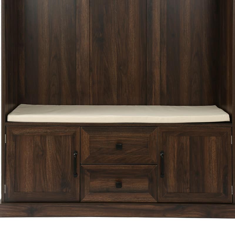 3-in-1 Design Hall Tree with Storage Bench,3 Hooks and Cushion