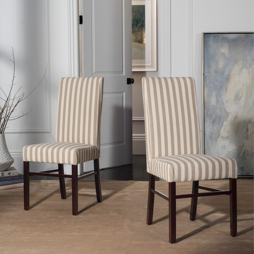 SAFAVIEH Kandi Parsons Stripe Linen Dining Chairs (Pack Of 2) - 18.5" x 23.8" x 39.4" - 19"W x 24"D x 39"H