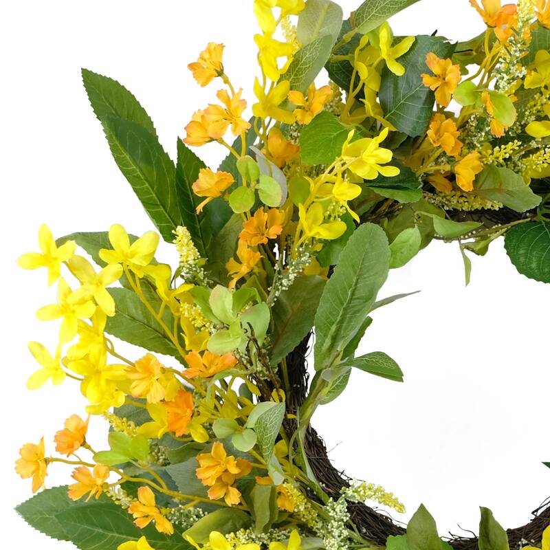 Winter Jasmine Artificial Floral Spring Wreath - 24" - Green and Yellow