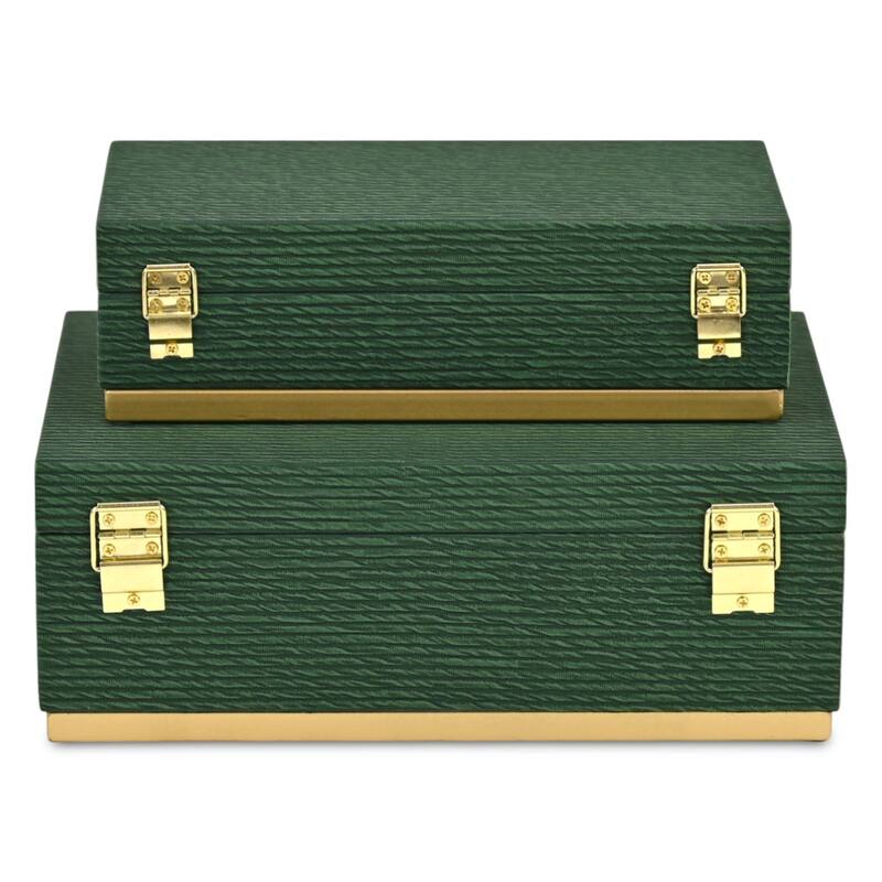 Eira Set of 2 Rectangular Decorative Storage Boxes - Retro Stripe Pattern with Gold Hardware
