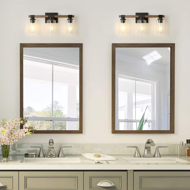 Farmhouse Bathroom Vanity Light Fixture Over Mirror with Clear Glass Shade