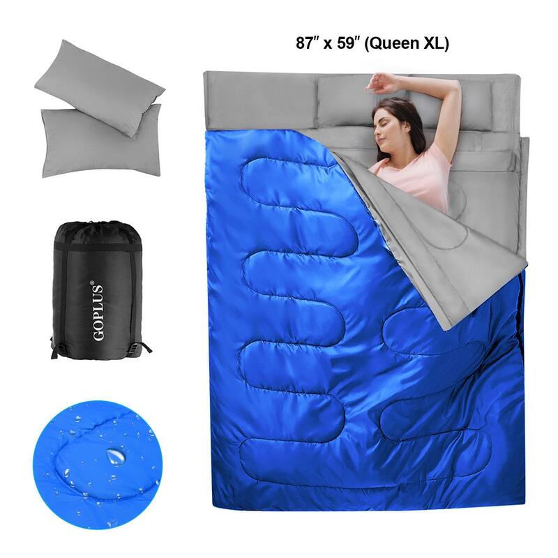 Goplus Double 2 Person Sleeping Bag Waterproof w/ 2 Pillows Camping - Queen