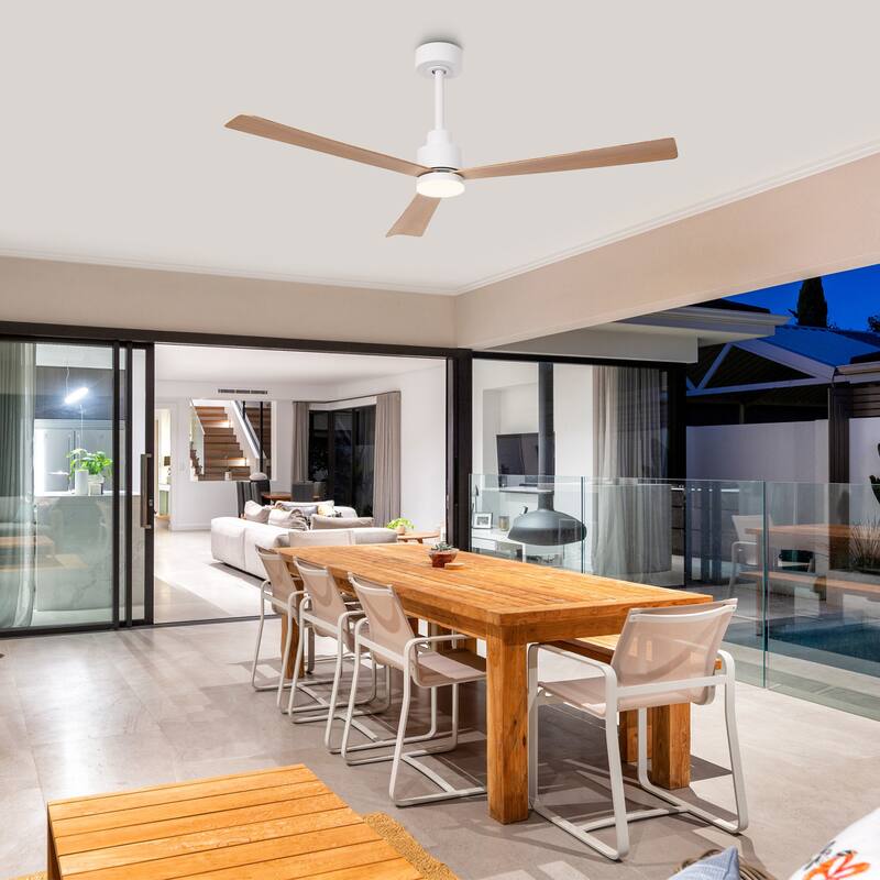 52" Farmhouse White ABS Integrated LED Indoor Ceiling Fan with Light and Remote