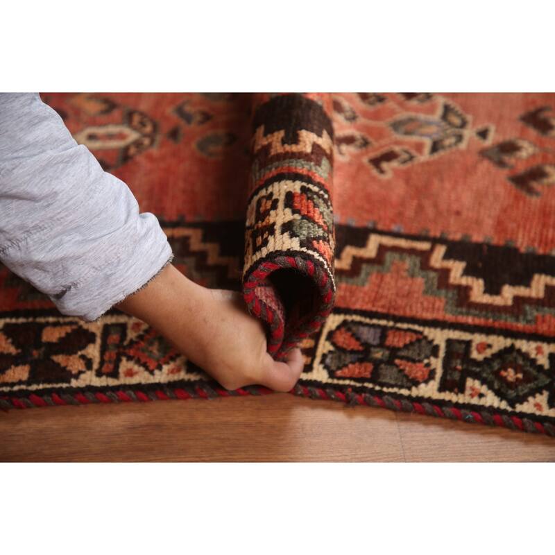 Hand Knotted Oriental 100% Wool Carpet Traditional All-Over Red Qashqai Area Rug - 9' 10'' X 4' 8''