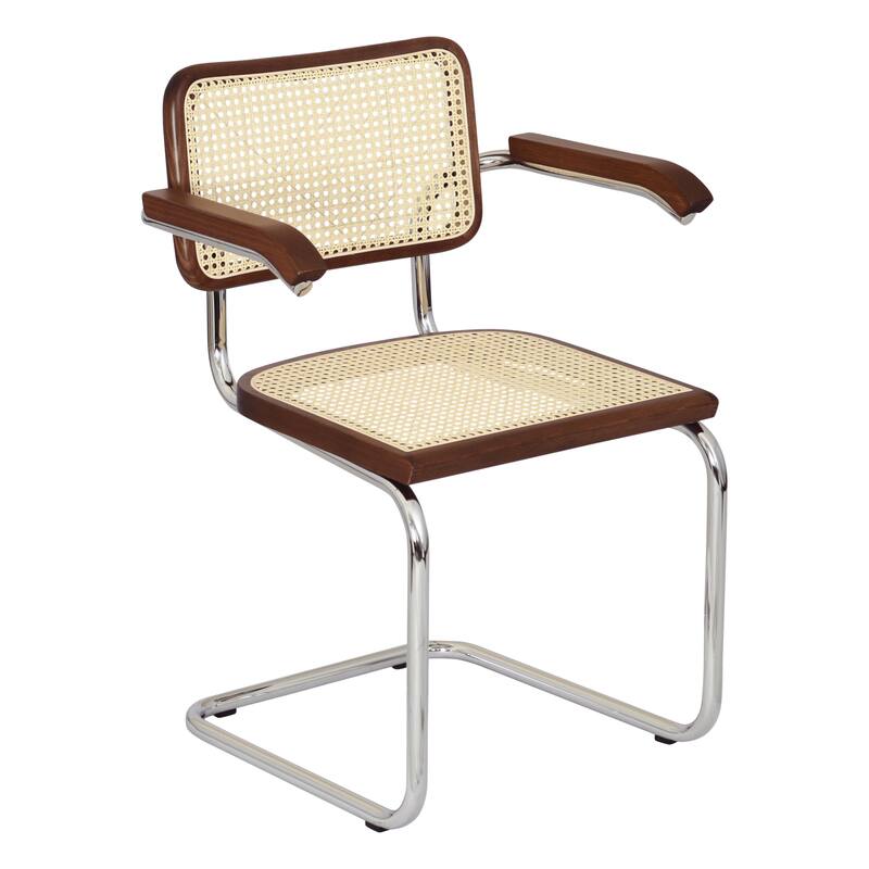 Breuer Chair Company Marcel Breuer Cesca Cane Cantilever Armchair Arm Chair w/ Chrome Steel Frame (Various Wood & Cane Colors) - Walnut & Natural