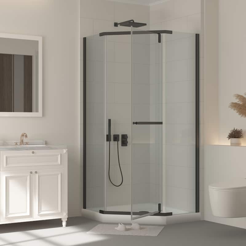 72''H Pivot Glass Frameless Corner Shower Door with hinged, Black/Chrome - 36X36X72