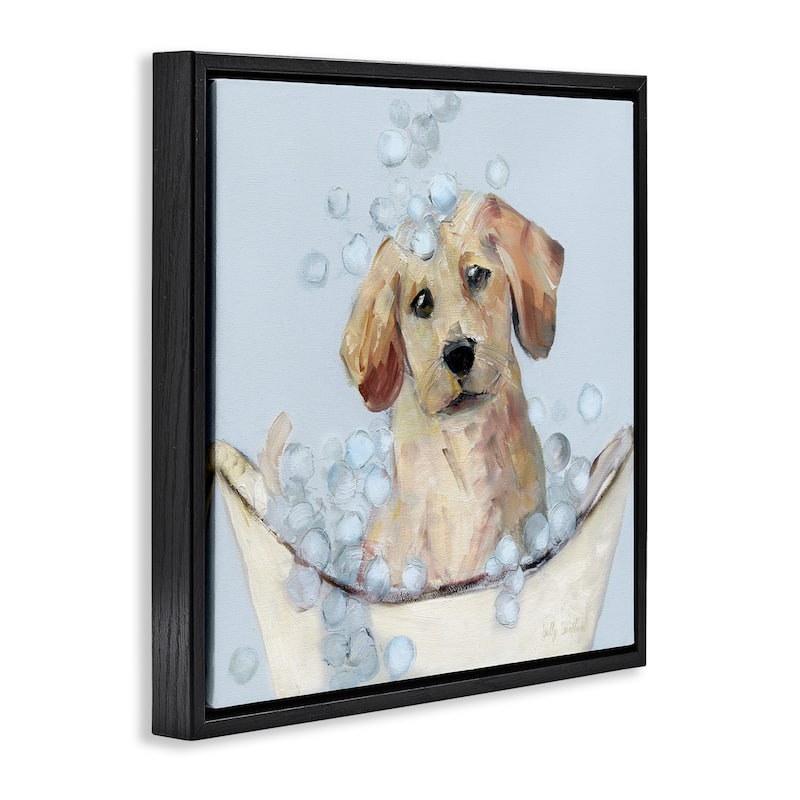 Stupell Bubble Bath Lab Puppy Framed Floater Canvas Wall Art Design By Sally Swatland