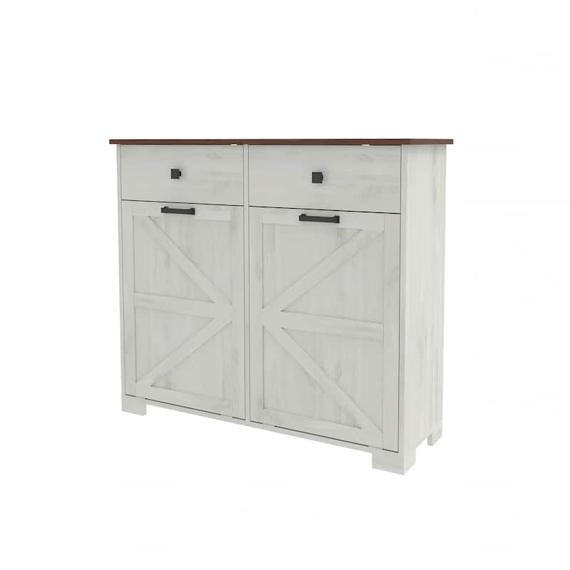 Farmhouse Double Tilt Out Trash Cabinet with Drawer for Kitchen Laundry
