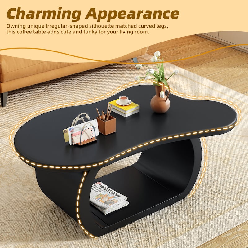 Modern Cloud Coffee Table with Thick Tabletop and Curved Legs, Cream Style Accent Table - 39.3" W × 23.6" D × 17.7" H