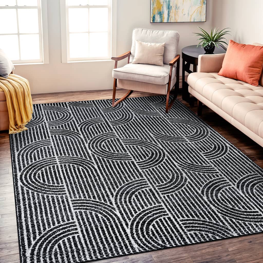 Modern Arch Pattern Stripe Durable Area Rug Pet Friendly, Perfect for Entryway, Living Room, and Bedroom