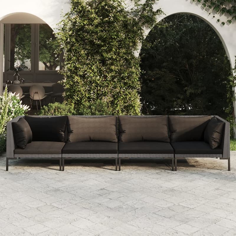 vidaXL Patio Lounge Set Outdoor Sectional Sofa Set Table Poly Rattan Dark Grey - 27.6" x 27.6" x 24" - Grey 4 x Seat cushion