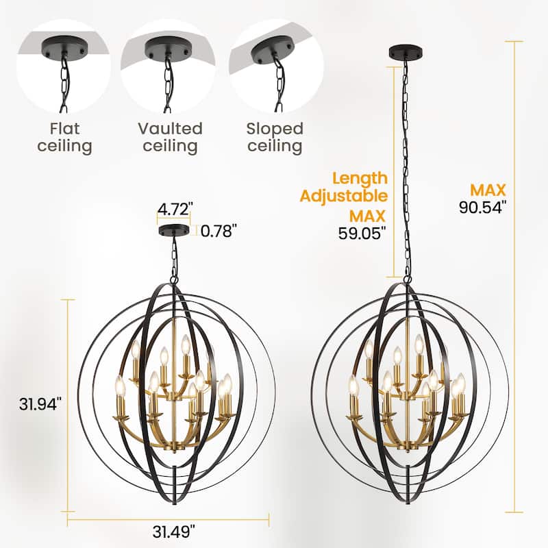 12 - Light Dimmable Candle Style Globe Tiered Chandelier