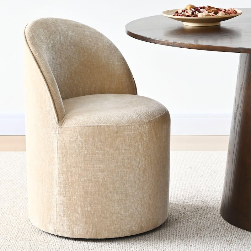 Chenille Rolling Upholstered Dining Chair with Castors (Set of 2)