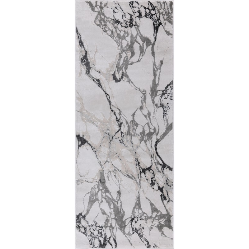 Ilios Collection Abstract Textured Rug - 2'8 x 7'11 - Black and Grey