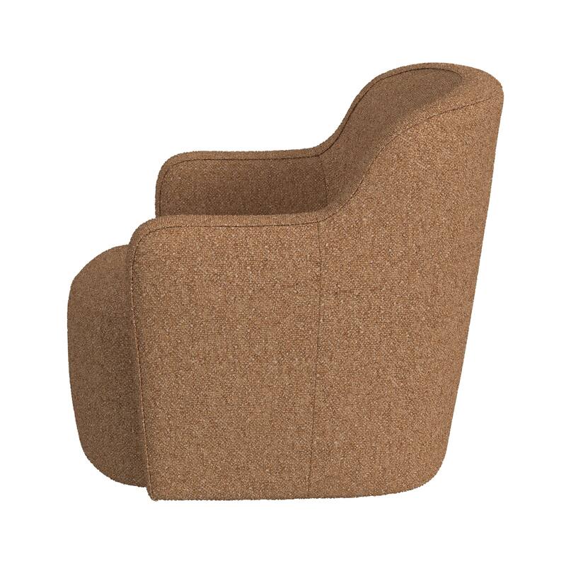 Kopi Swivel Accent Club Chair, Light Tan Brown Boucle, Curved Backrest