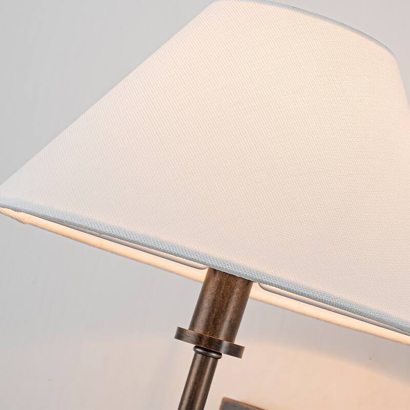 Modern Bronze 12'' Tall Fabric Shade Wall Sconces Farmhouse White Linen Tapered Shade Sconce(2 Pack) - W9"