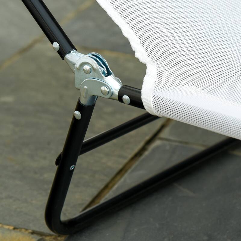 Outdoor Foldable Chaise Lounge Chair Pool Mesh Seat with Adjustable Backrest and Padded Headrest for Beach Yard Patio