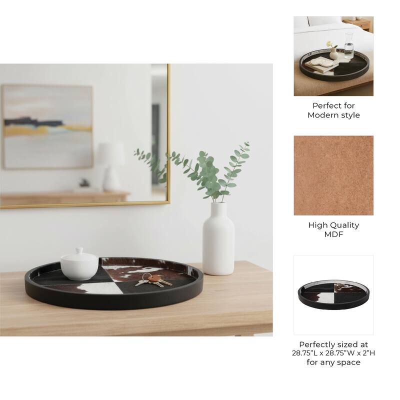 Wood Decorative Tray Stylish Round Two-Tone Design - 29" Black - 28.75"