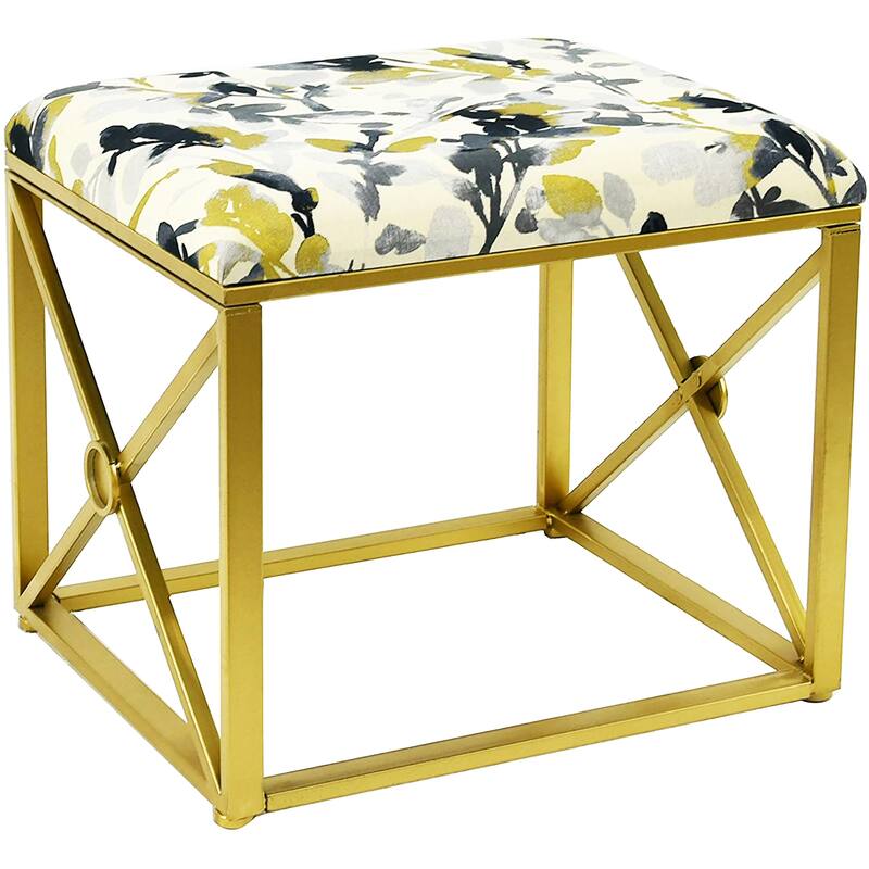 Modern Fabric Upholstered Ottoman with Foam Padding, 22" Wide - Gold with Leaf Storm