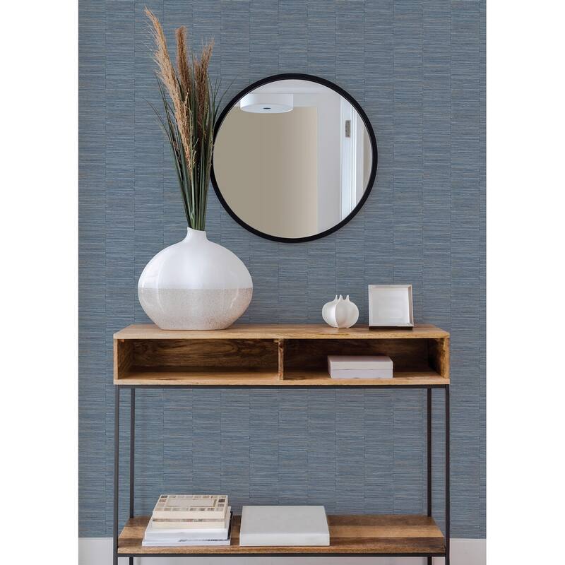 A-Street Prints Jenga Blue Striped Column Wallpaper