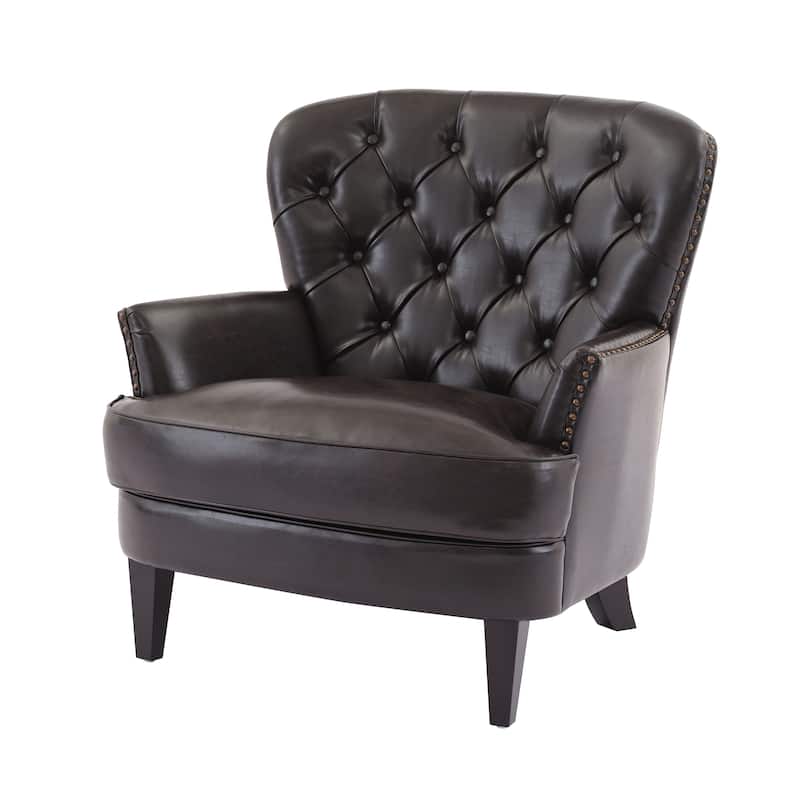 Tafton Oversized Brown Leather Tufted Club Chair by Christopher Knight Home