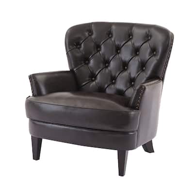 Brown Polyester Fabric Wooden Frame Lounge Chair with Nailhead Trim - 32.5'' W x 32.5'' D x 33'' H