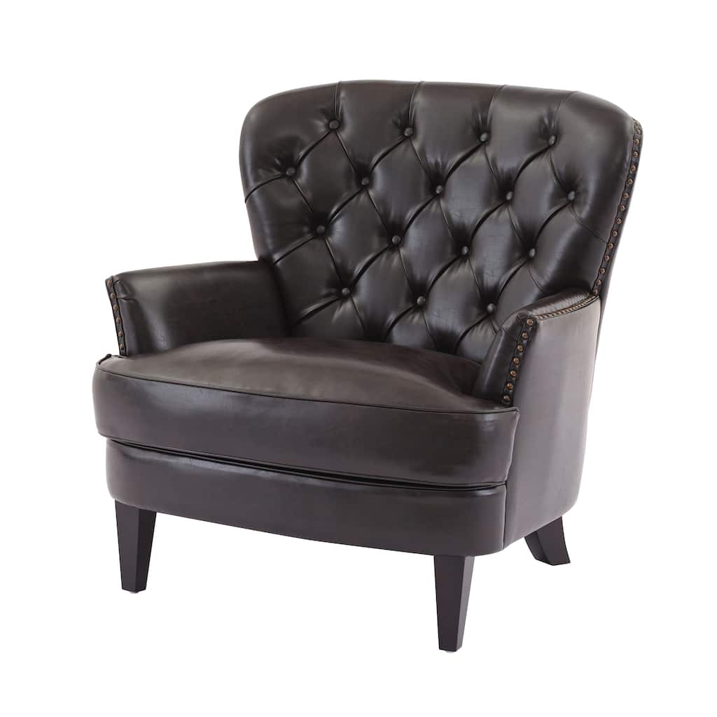 Brown Polyester Fabric Wooden Frame Lounge Chair with Nailhead Trim - 32.5'' W x 32.5'' D x 33'' H