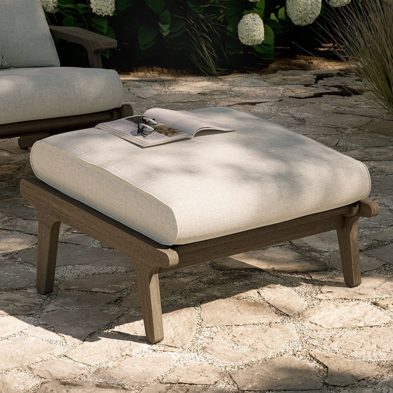 Saratoga Outdoor Patio Teak Ottoman - Pebble