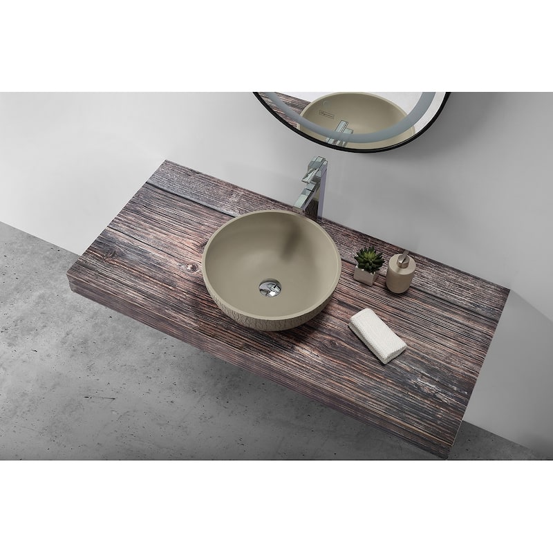 15-1/4 Inch Diameter Stone Series Solid Surface Round Shape Bathroom Vanity Vessel Sink with Concrete Patten - 15.25 x 15.25 - 15.25 x 15.25