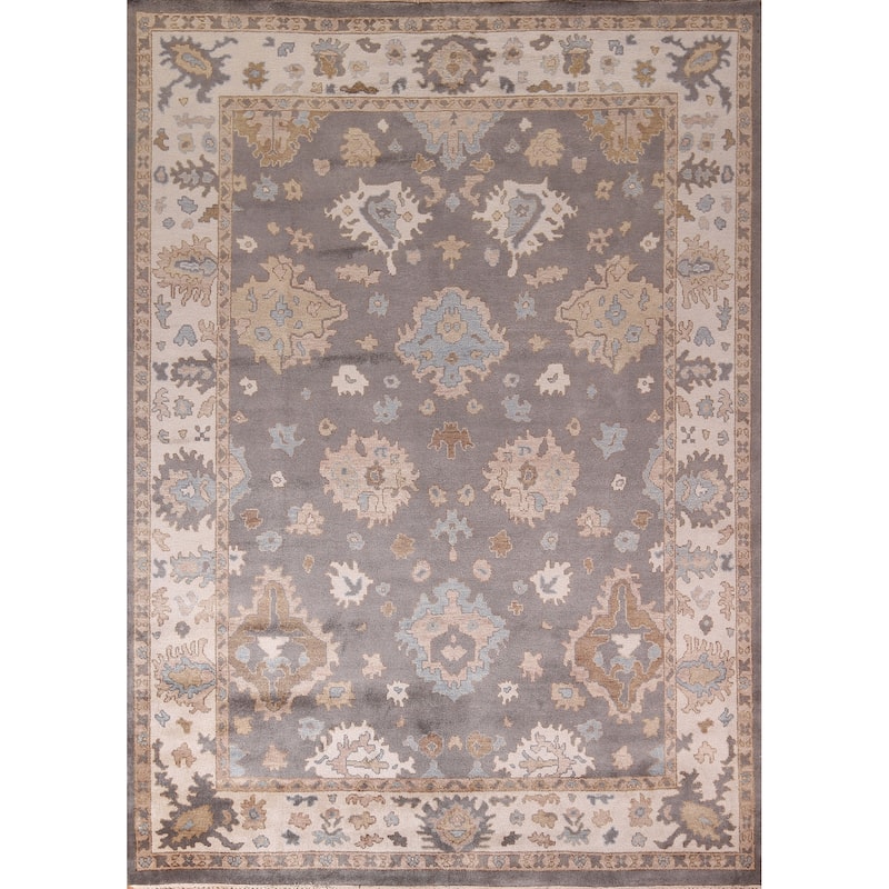 Gray Oushak Oriental Area Rug Handmade Transitional Wool Carpet - 9'2" x 11'9"