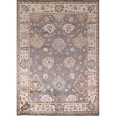 Gray Oushak Oriental Area Rug Handmade Transitional Wool Carpet - 9'2" x 11'9"