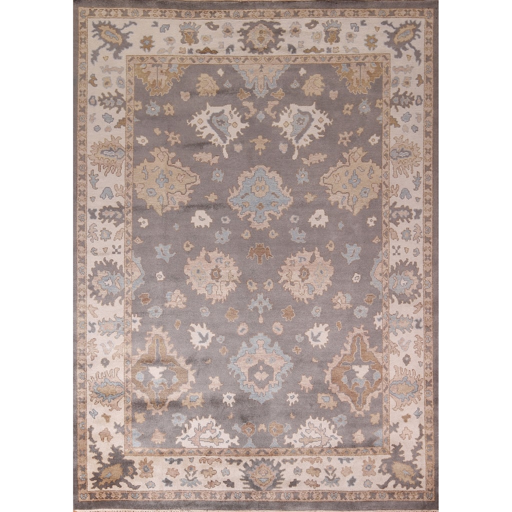 Gray Oushak Oriental Area Rug Handmade Transitional Wool Carpet - 9'2" x 11'9"