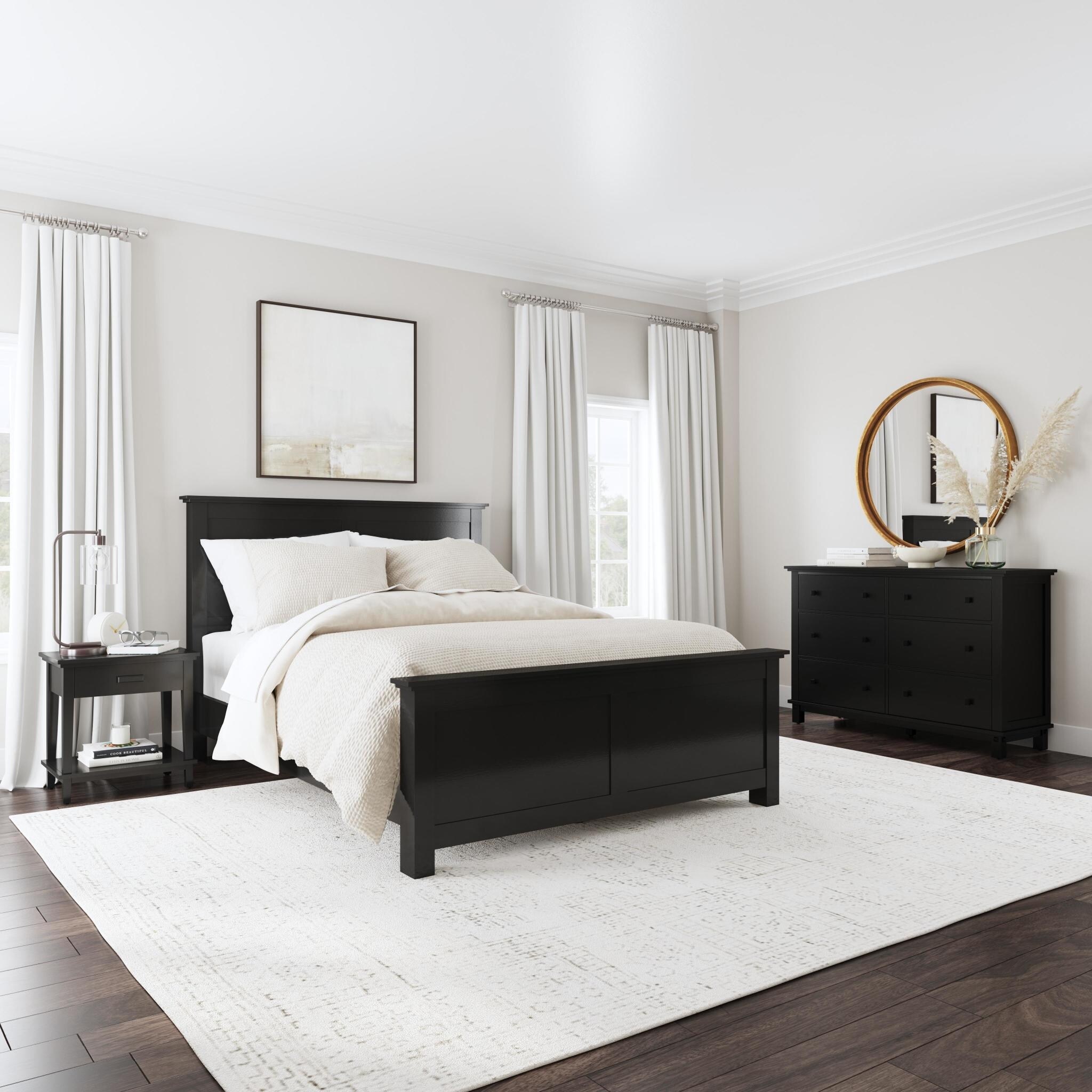 Oak Park Black Wood 3 Piece Queen Bed Nightstand and Dresser Set