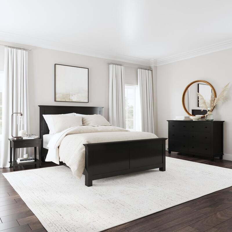 Oak Park 3-Piece Black Wood Queen Bed, Nightstand and Dresser Set by Homestyles - Black - Queen - 3 Piece