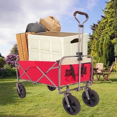 Outdoor Collapsible Trolley Cart Shopping Car with Cup Holder, Storage Cart with Telescoping Handrails and Wheels