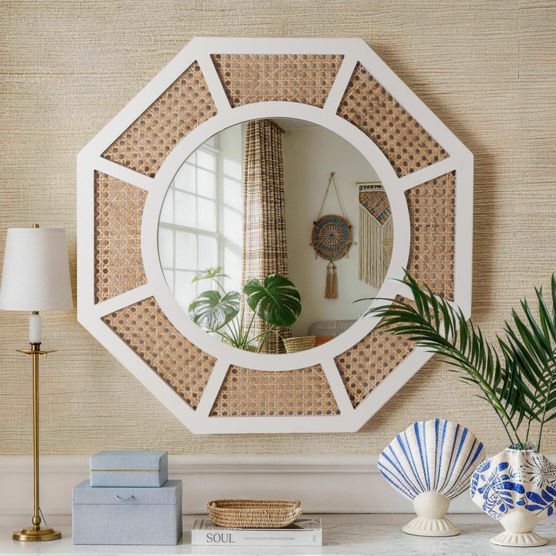 Rattan Wall Mirror Boho Mirror - 24"×24"