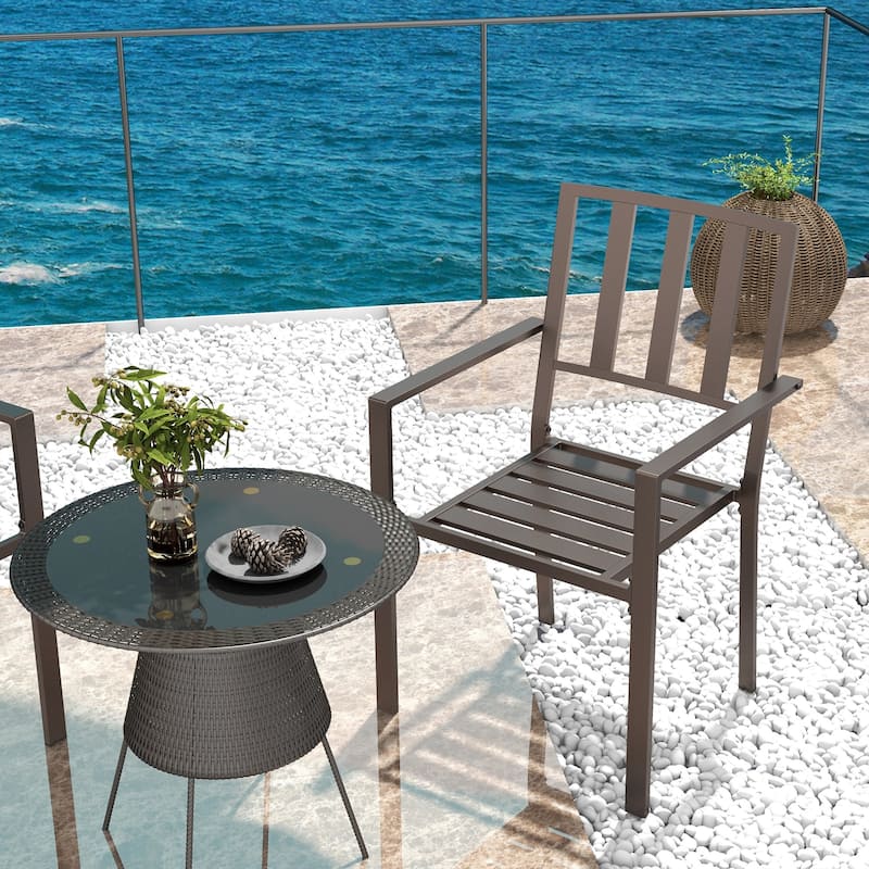 Outsunny Set of 2 Patio Dining Chairs, Stackable Outdoor Garden Bistro Chairs with Metal Slatted Seat & Backrest for Yard