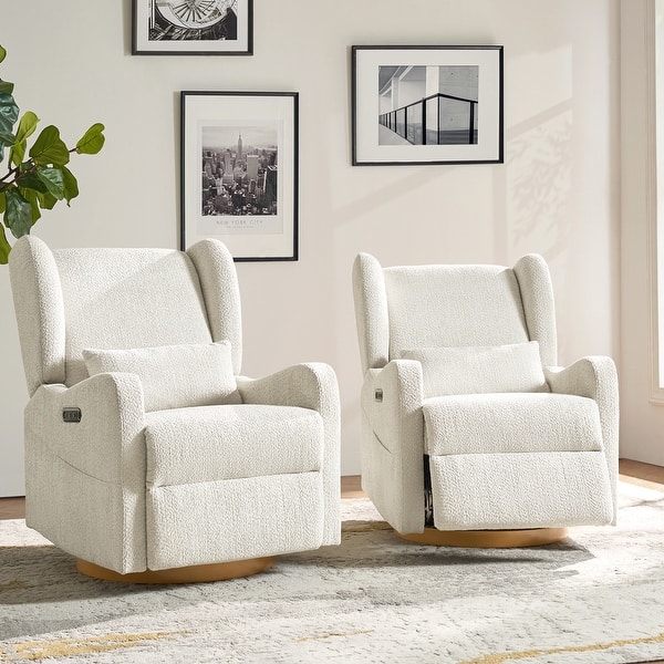 slide 2 of 35, Remo Modern Electric Waterproof Nursery Swivel Glider Recliner with Built-in Nightlight and USB ports Set of 2 by HULALA HOME Ivory