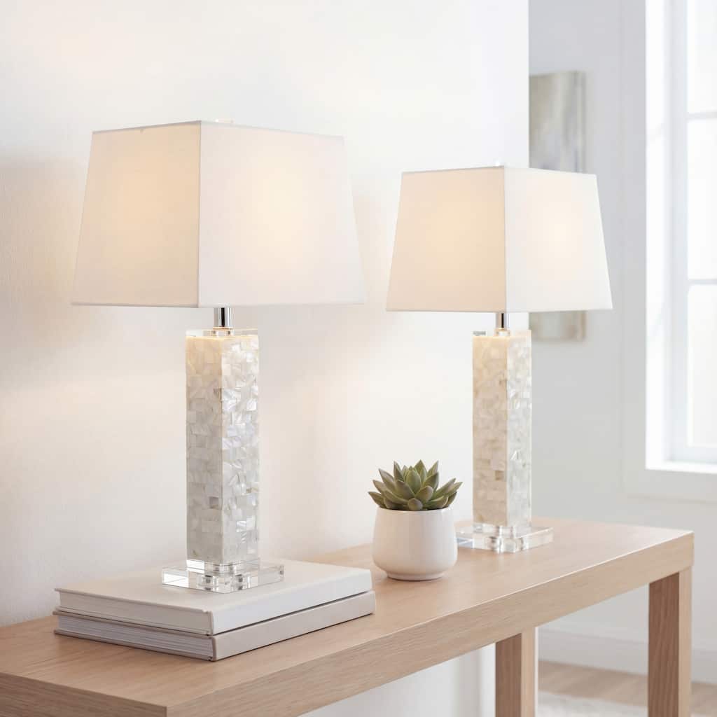 Verna 28.5" Seashell LED Table Lamp, White (Set of 2) by JONATHAN Y