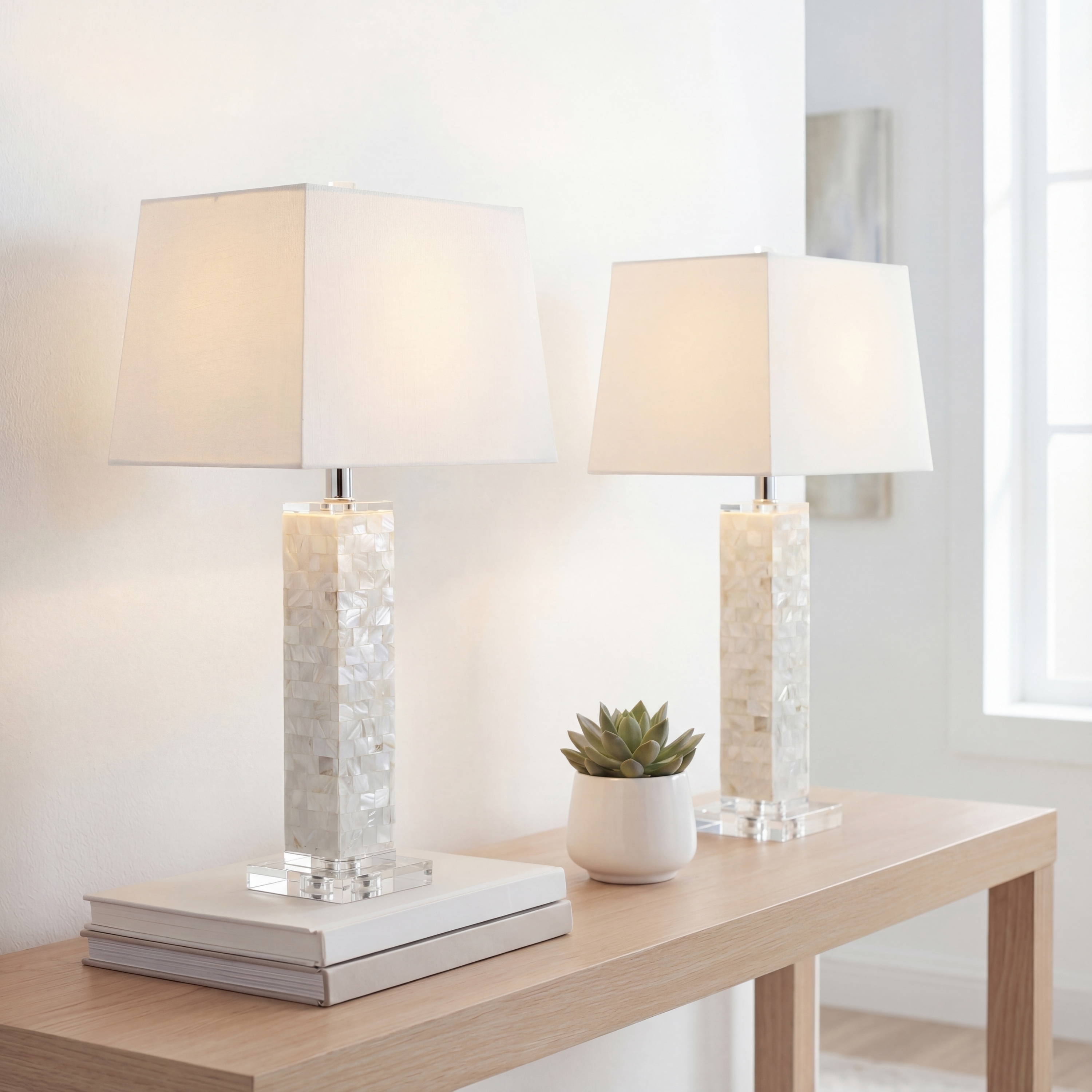 JONATHAN Y Verna 28.5" Seashell LED Table Lamp, White (Set of 2)