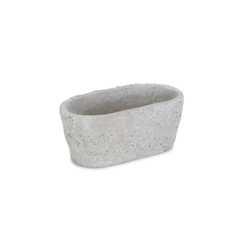 HomeRoots 9" Gray Speckle Glaze Cement Indoor Outdoor Oval Pot Planter