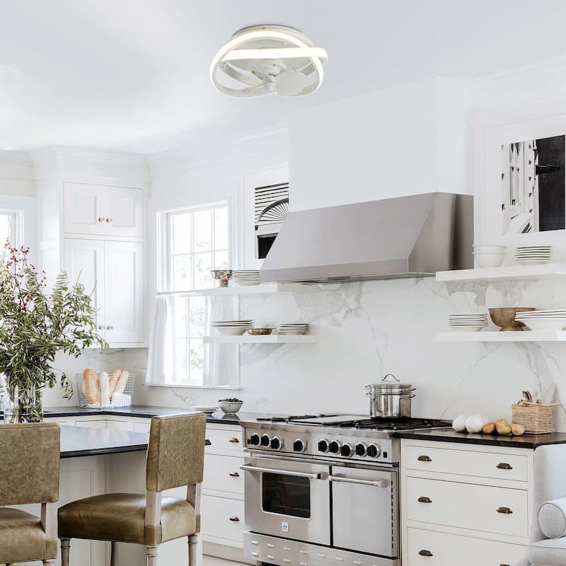 13-inch Matte White Coastal Caged Fandelier Flush Mount Dimmable LED Ceiling Fan