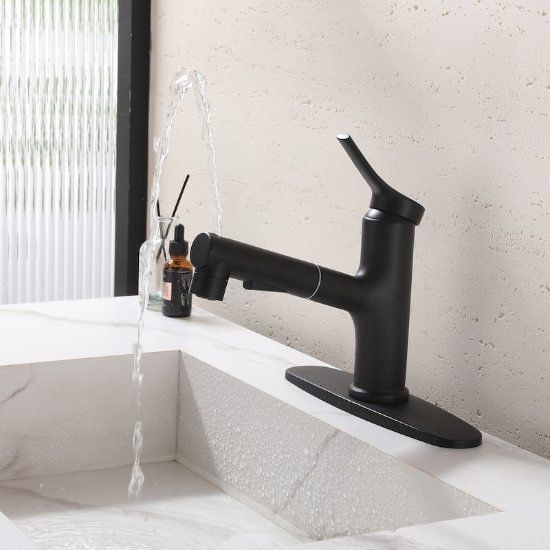 Single Handle Bathroom Sink Faucet with Pull Out Sprayer Stainless Steel Modern 1 Hole Pull Out Bathroom Basin Vanity Faucets