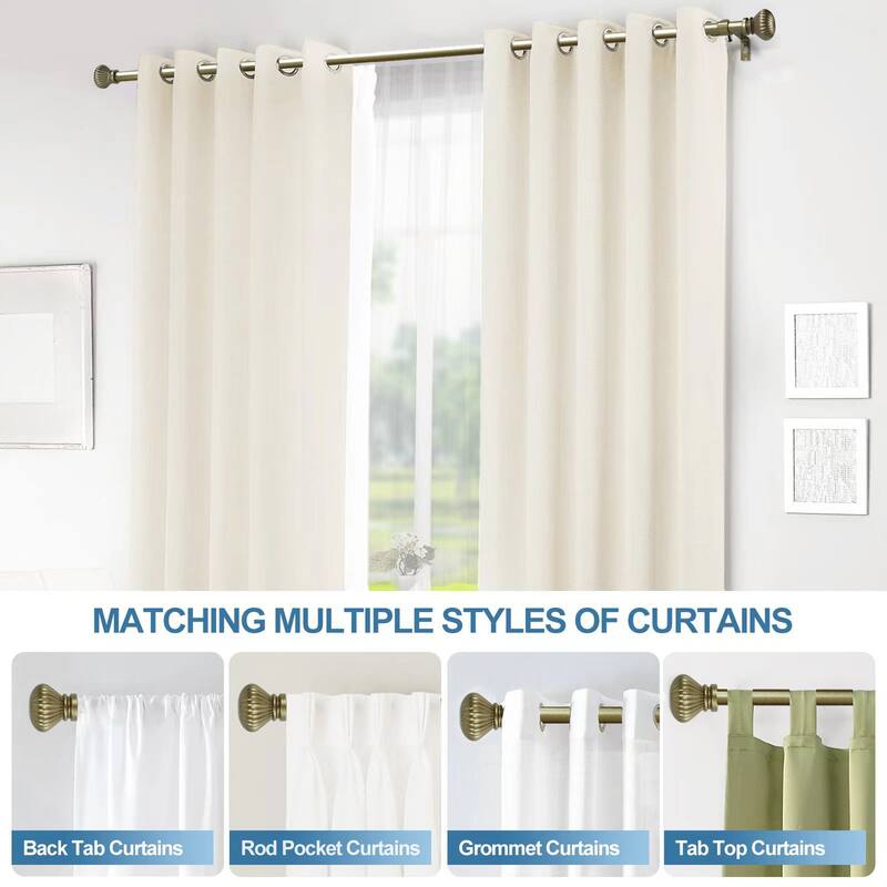 Modern Fluted Ball Adjustable Drapery Curtain Rod with Clip Rings